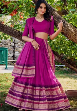 Woven Chanderi Silk Lehenga in Pink