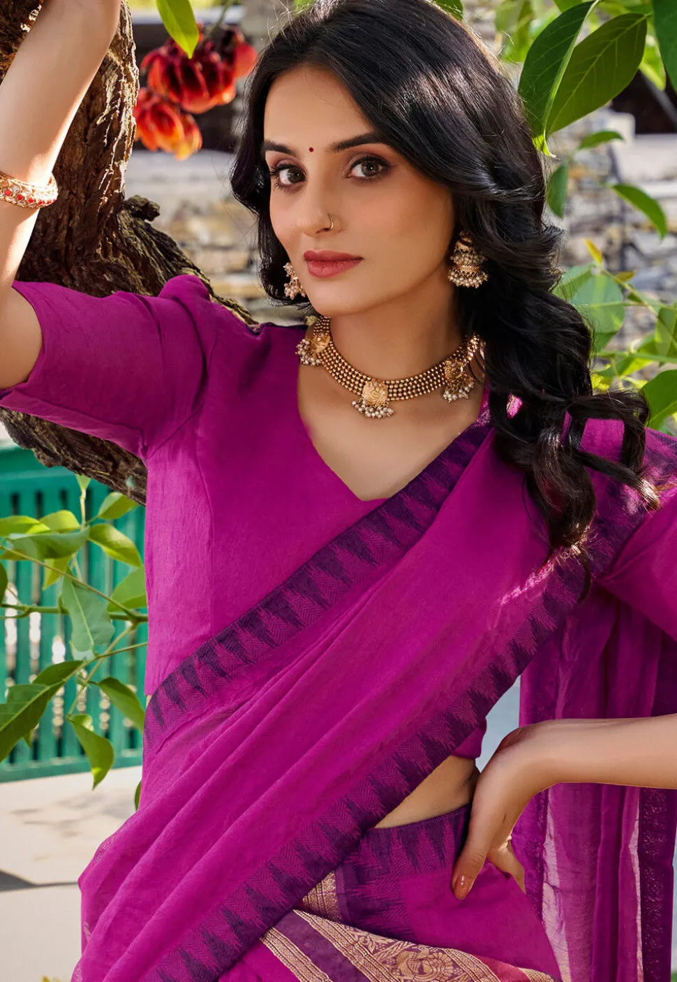 Woven Chanderi Silk Lehenga in Pink