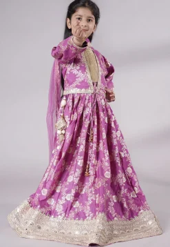 Woven Chanderi Silk Lehenga in Purple
