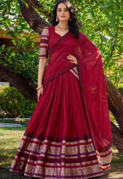 Woven Chanderi Silk Lehenga in Red