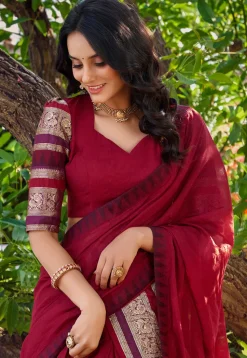 Woven Chanderi Silk Lehenga in Red
