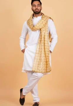 Woven Chanderi Silk Men Dupatta in Beige