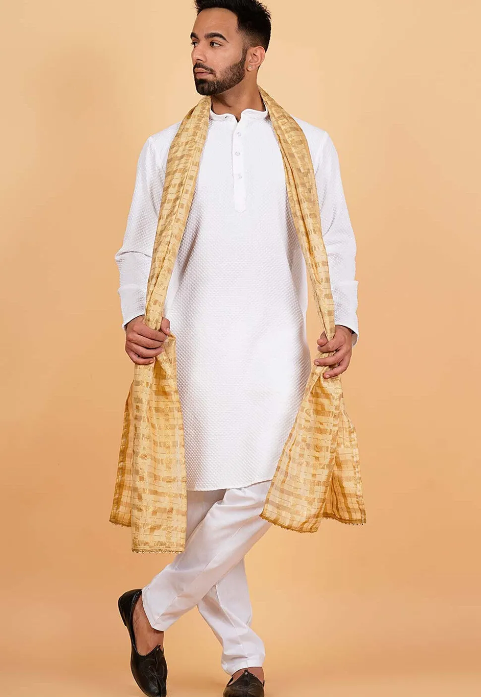 Woven Chanderi Silk Men Dupatta in Beige