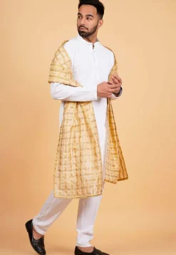Woven Chanderi Silk Men Dupatta in Beige