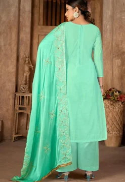 Woven Chanderi Silk Pakistani Suit in Sea Green