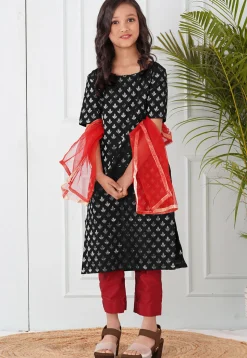 Woven Chanderi Silk Pakistani Suit in Black
