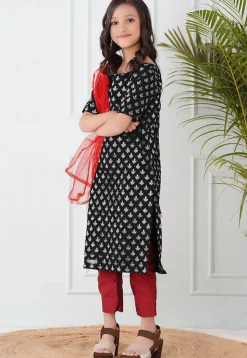 Woven Chanderi Silk Pakistani Suit in Black
