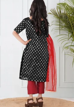 Woven Chanderi Silk Pakistani Suit in Black