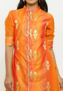 Woven Chanderi Silk Pakistani Suit in Shaded Orange