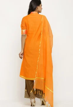 Woven Chanderi Silk Pakistani Suit in Shaded Orange
