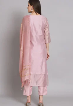 Woven Chanderi Silk Pakistani Suit in Pink