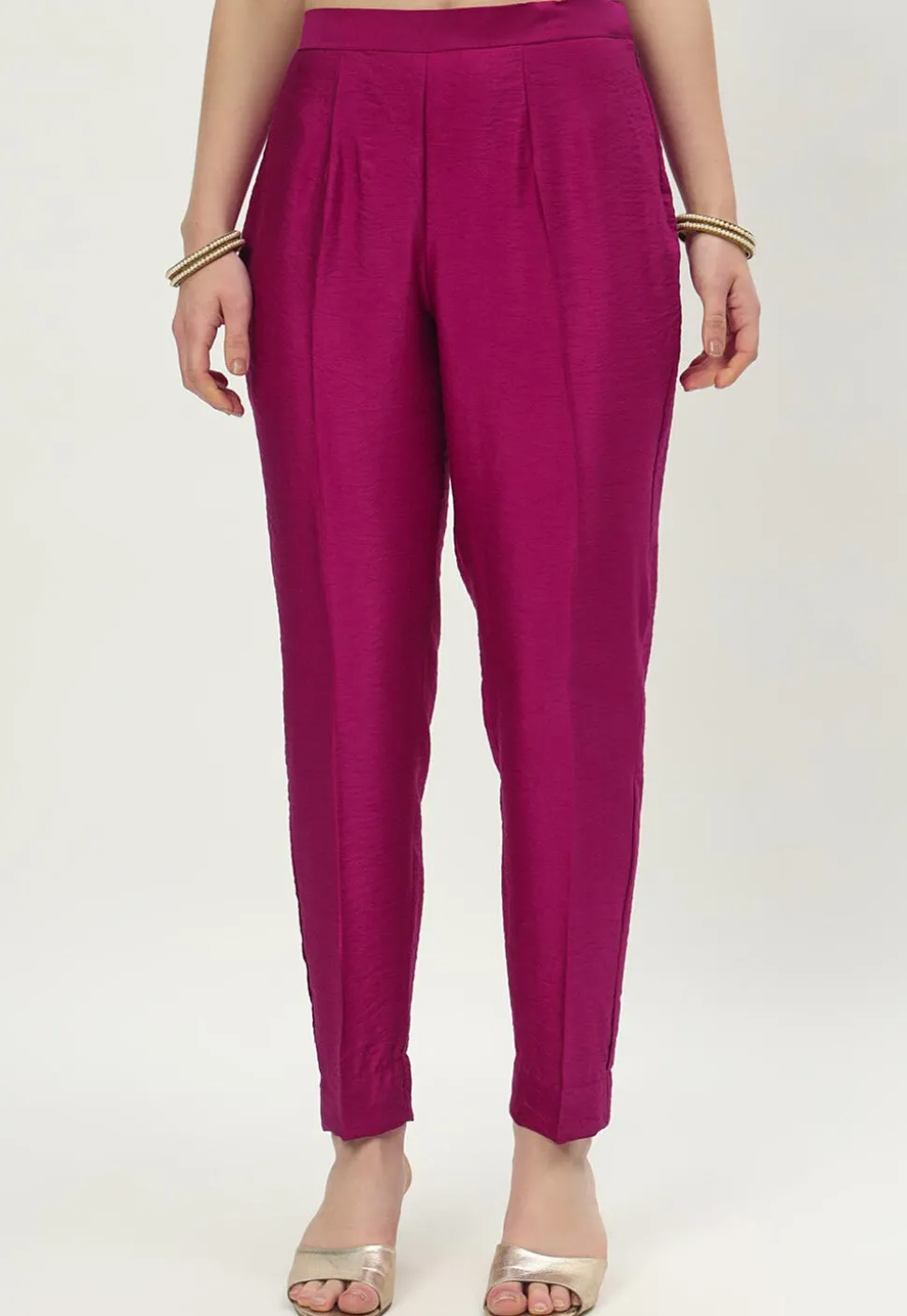 Woven Chanderi Silk Pakistani Suit in Magenta
