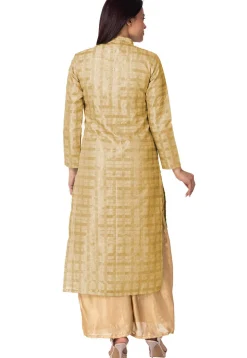 Woven Chanderi Silk Pakistani Suit in Beige