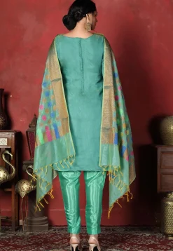 Woven Chanderi Silk  Pakistani Suit in Turquoise