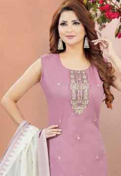 Woven Chanderi Silk Pakistani Suit in Purple