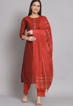Woven Chanderi Silk Pakistani Suit in Red