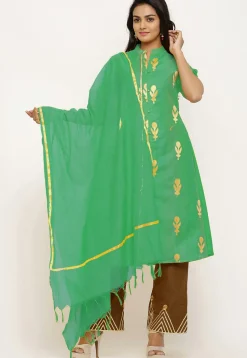 Woven Chanderi Silk Pakistani Suit in Shaded Sea Green