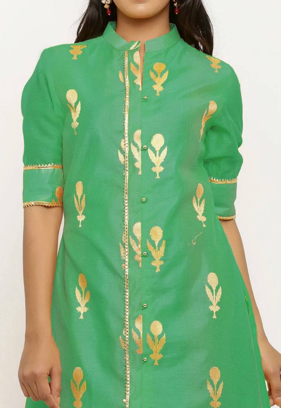 Woven Chanderi Silk Pakistani Suit in Shaded Sea Green