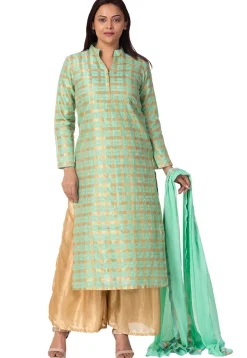 Woven Chanderi Silk Pakistani Suit in Sea Green