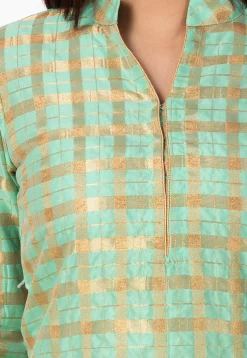 Woven Chanderi Silk Pakistani Suit in Sea Green