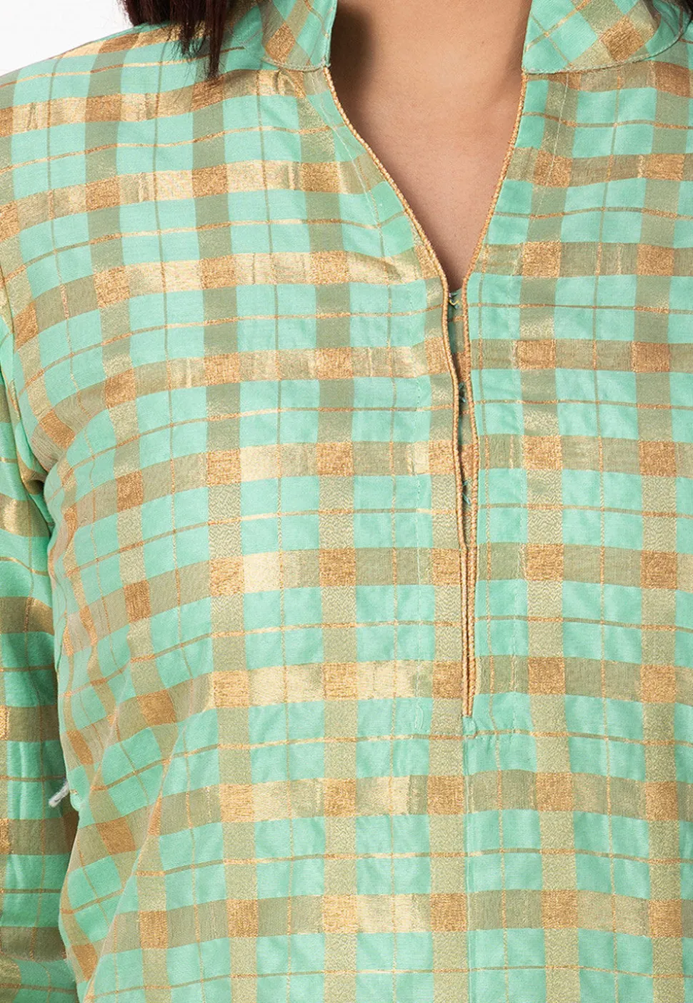 Woven Chanderi Silk Pakistani Suit in Sea Green