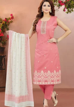 Woven Chanderi Silk Pakistani Suit in Pink
