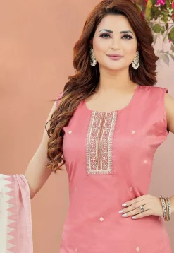 Woven Chanderi Silk Pakistani Suit in Pink