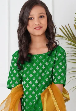 Woven Chanderi Silk Pakistani Suit in Green