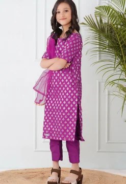 Woven Chanderi Silk Pakistani Suit in Magenta