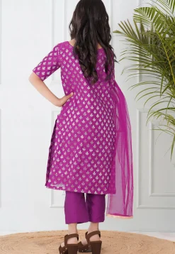 Woven Chanderi Silk Pakistani Suit in Magenta