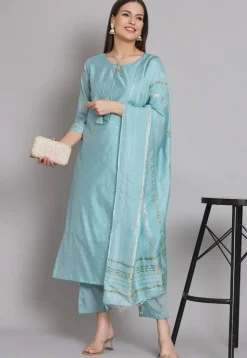 Woven Chanderi Silk Pakistani Suit in Sky Blue