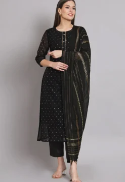 Woven Chanderi Silk Pakistani Suit in Black