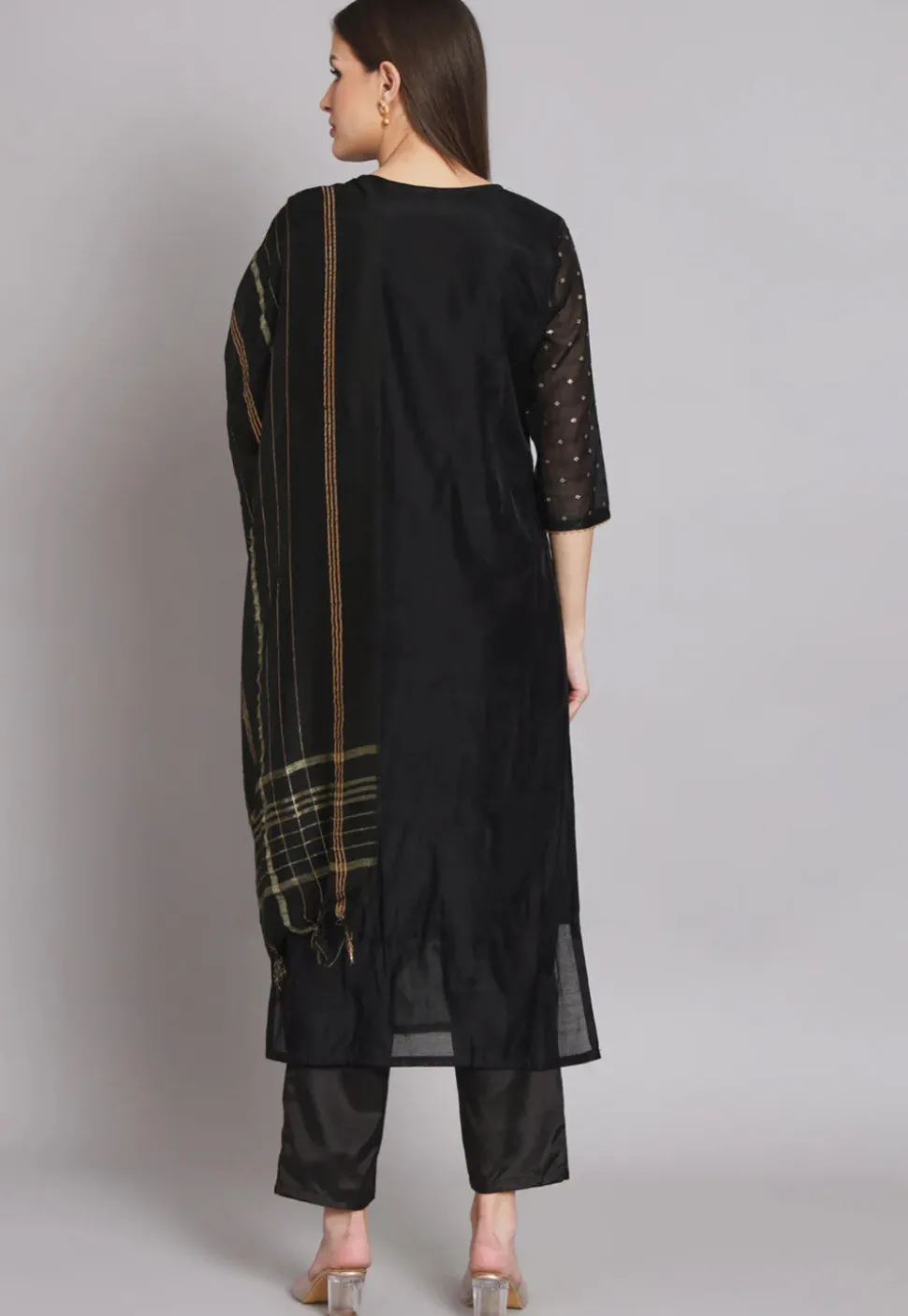 Woven Chanderi Silk Pakistani Suit in Black
