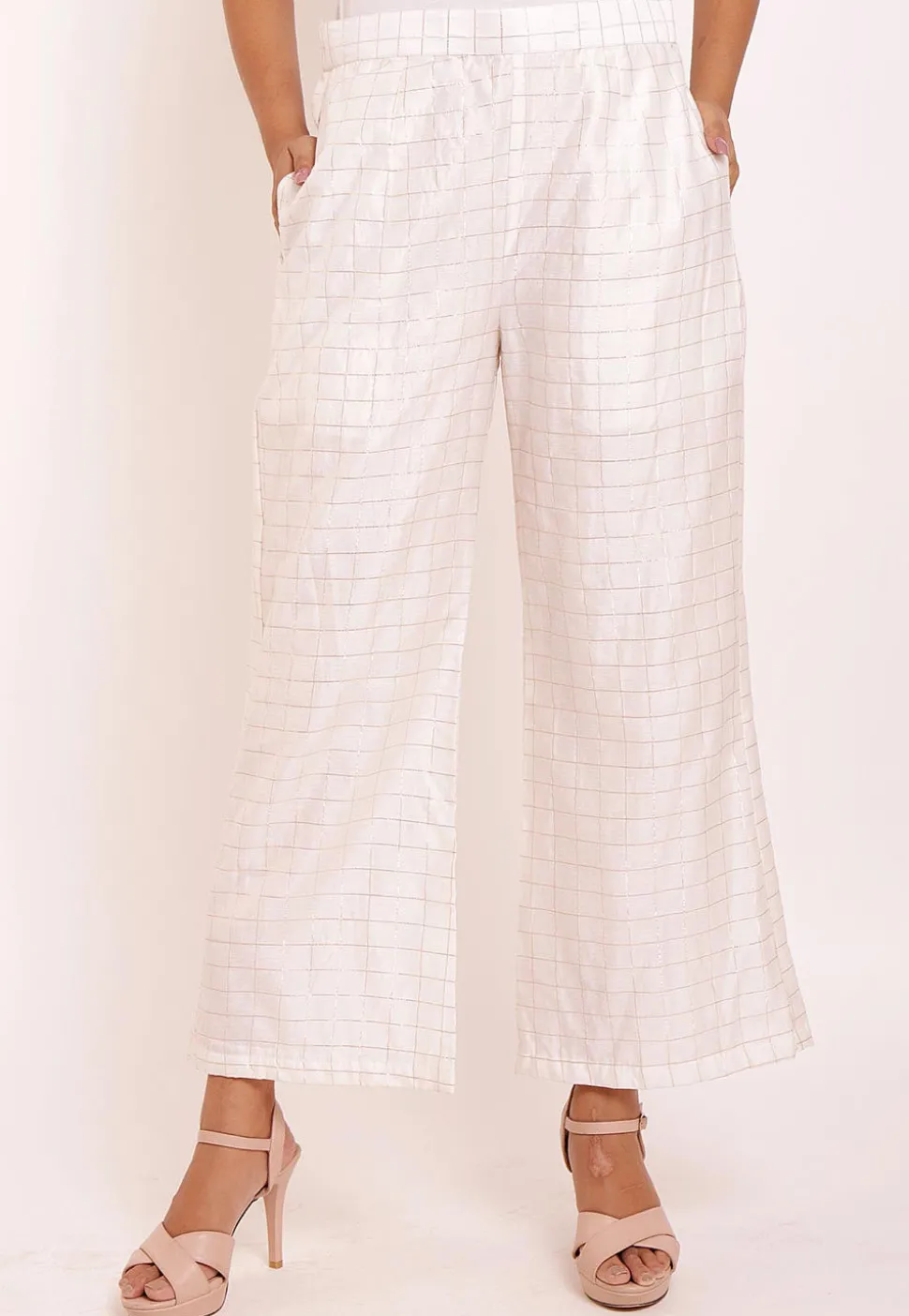 Woven Chanderi Silk Palazzo in Off White