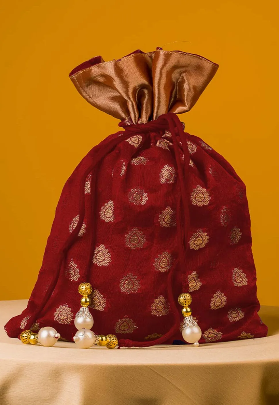 Woven Chanderi Silk Potli Bag in Maroon