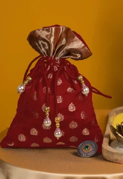 Woven Chanderi Silk Potli Bag in Maroon
