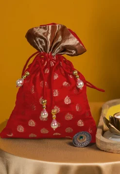 Woven Chanderi Silk Potli Bag in Red