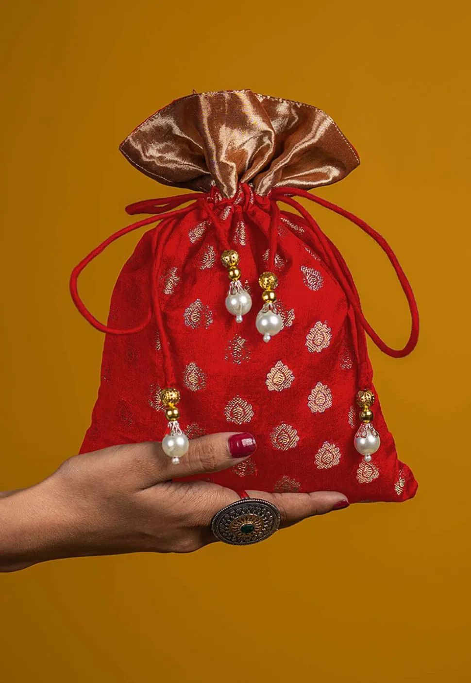 Woven Chanderi Silk Potli Bag in Red