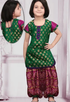 Woven Chanderi silk Punjabi Suit in Green