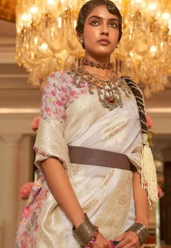 Woven Chanderi Silk Saree in Off White