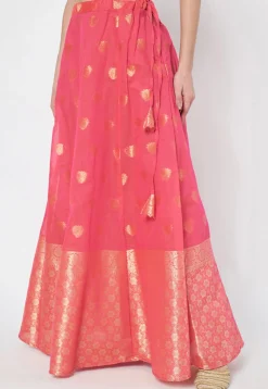 Woven Chanderi Silk Skirt in Pink