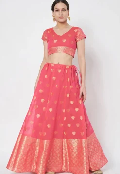 Woven Chanderi Silk Skirt in Pink
