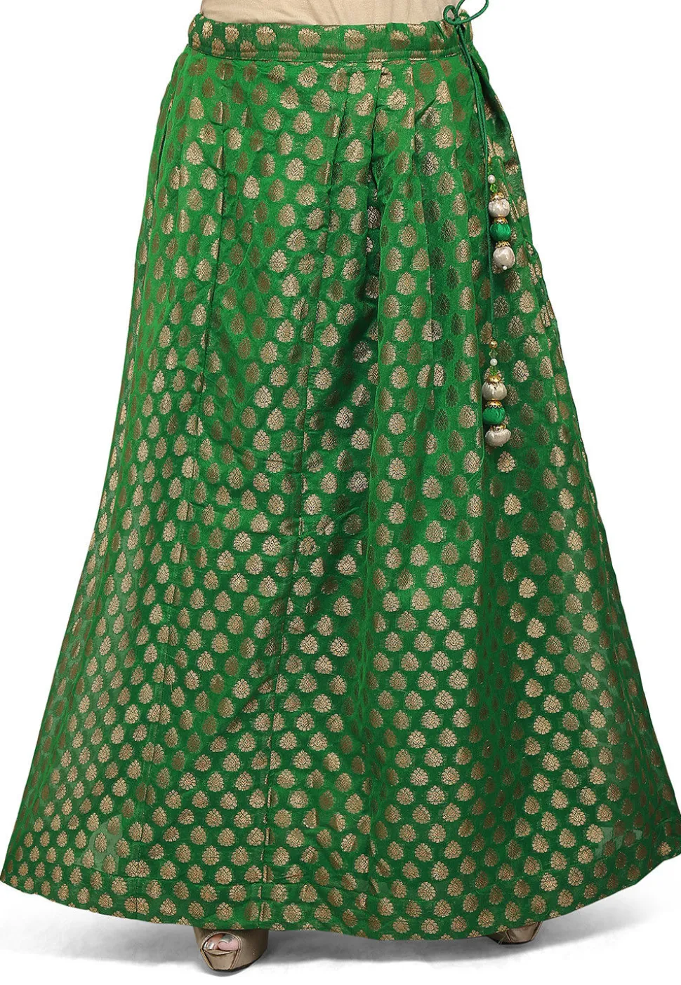 Woven Chanderi Silk Skirt in green