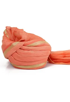 Woven Chanderi Silk Unisex Turban in Peach