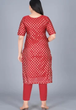 Woven Chanderi Straight Suit in Maroon
