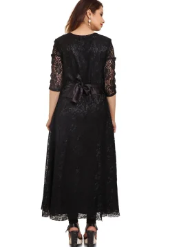 Woven Chantelle Net Anarkali Style Suit in Black
