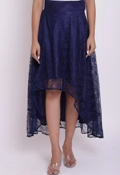 woven Chantelle Net Asymmetric Skirt in Navy Blue