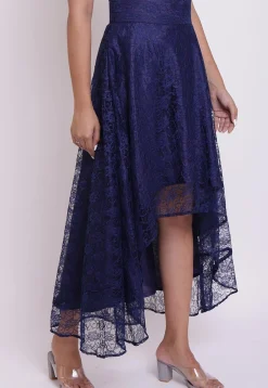 woven Chantelle Net Asymmetric Skirt in Navy Blue