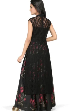 Woven Chantelle Net Long Kurta in Black