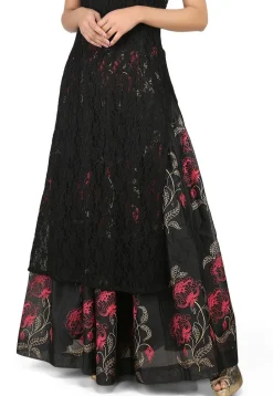 Woven Chantelle Net Long Kurta in Black